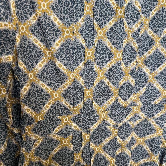 Maeve Button Front Collared Dress Gray Mustard Print Cotton Retro Boho Prairie - Picture 14 of 15